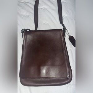 Vtg Coach Brown Leather Slim Flap North South Shoulder bag USA made Style 9408
